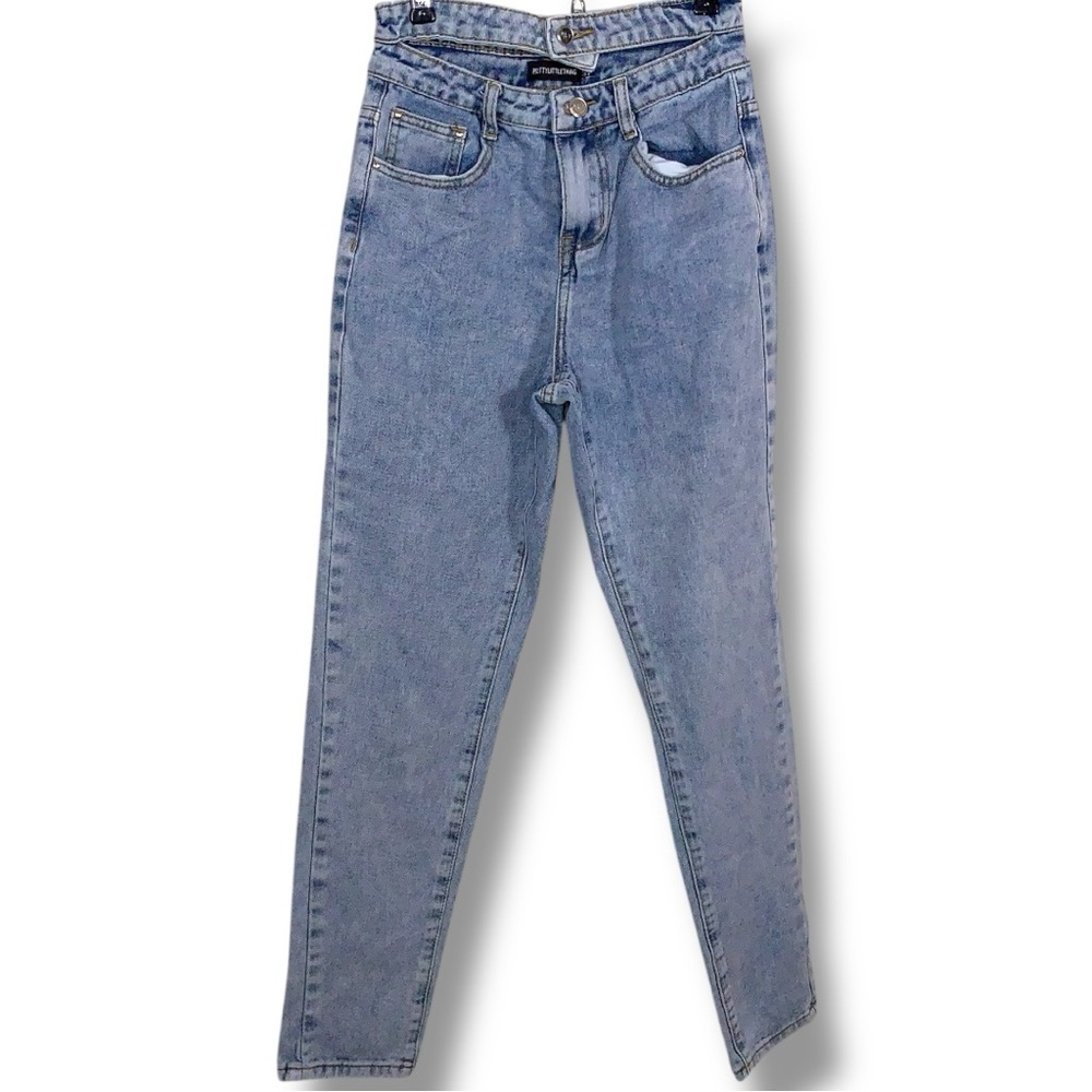 Size 2 Pretty Little Thing Light Blue Denim Jeans  Straight Leg Waist Cutout